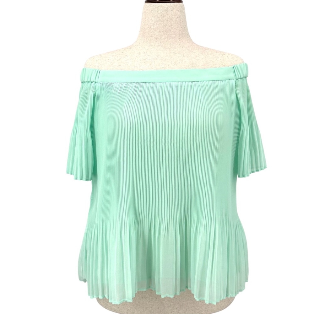 DO+BE COLLECTION Pleated Off-Shoulder Blouse Mint Green Chiffon Swing Size Small